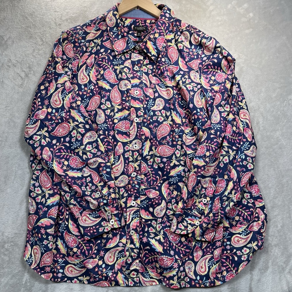 Talbots‎ Paisley Button Up Shirt Cotton Lightweight Breathable Work Office 2xP